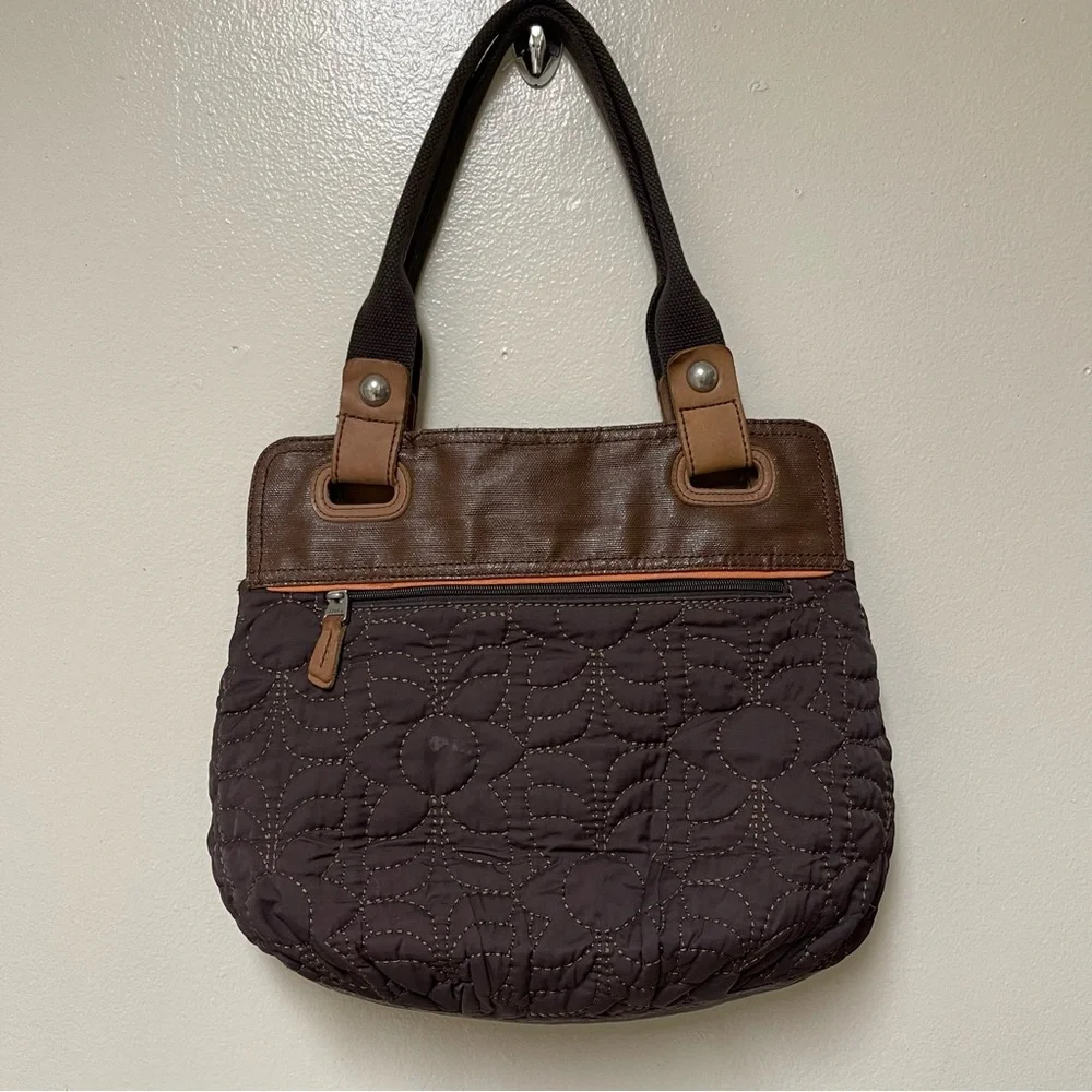 Fossil KeyPer Quilted Brown Leather Trim Tote Shoulder Bag Purse Cottagecore SEE - Picture 3 of 16